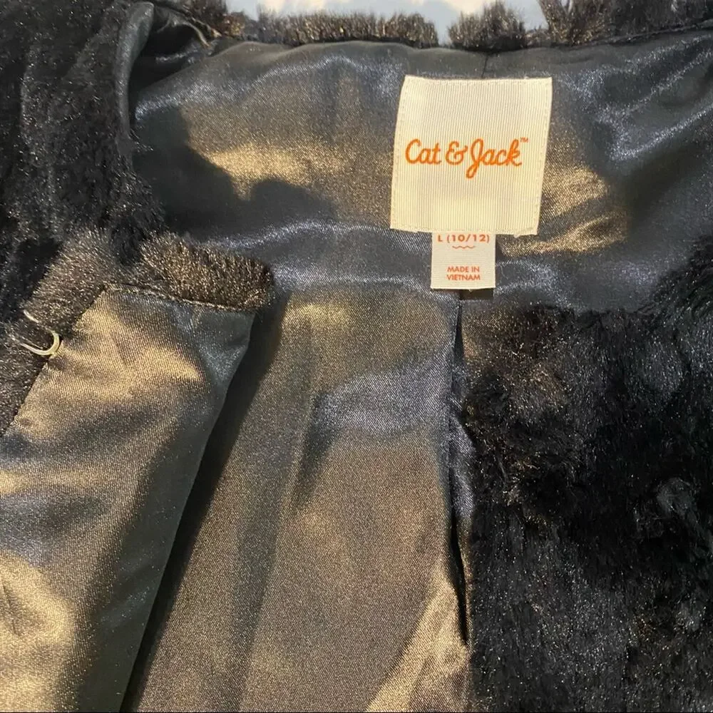 Cat Jack Vest Girls Size Large Faux Fur Black Ebony Special Occasion 10/12